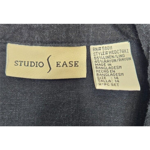 Vintage Studio Ease Womens Top 14 Black Button Front Linen Blend Blouse 80s 90s - Picture 5 of 10
